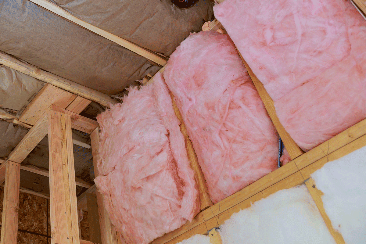 Fiberglass insulation in attic